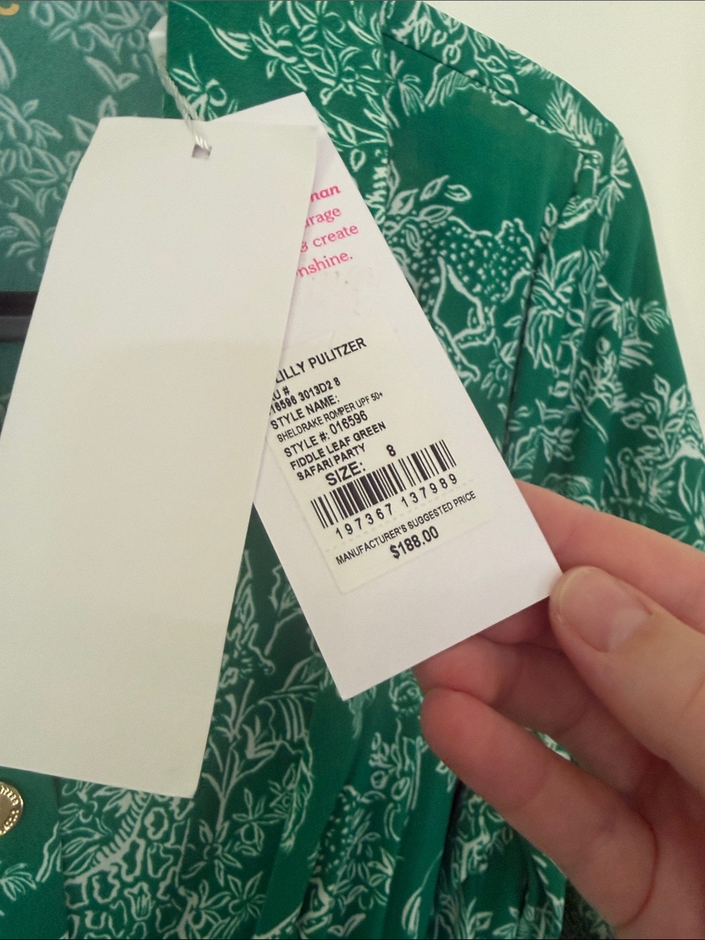 Green Floral Button-Front Romper with Tie Waist by Lilly Pulitzer - Picture 3 of 8